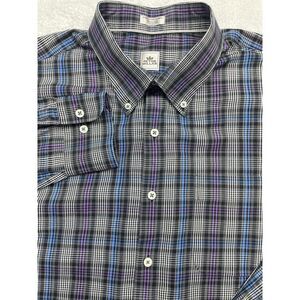 Peter‎ Millar Cobalt Blue Black Glen Check Plaid L/S Button Down Shirt size XXL.